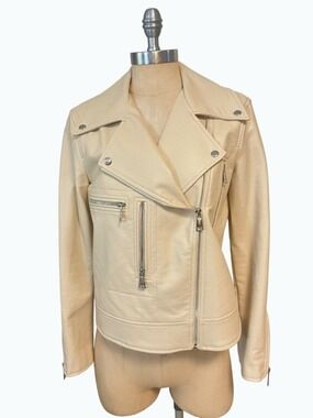 Elizabeth and James Vegan Faux Leather Cream Moto Jacket size small